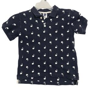 Baby Gap Toddler Boys White Navy Blue Whale Short Sleeve Polo Shirt 4T Cotton